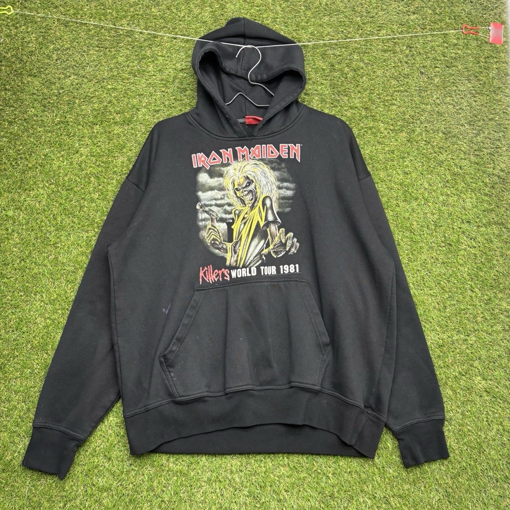 Vintage Bravado 1981 Iron Maiden Tour Hoodie Mens Large Black Sweatshirt y2k